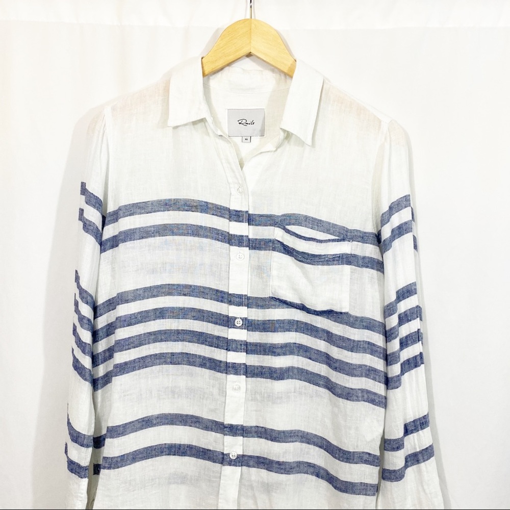 Rails Charli Westport Stripe Linen Button Down Top - Picture 3 of 11